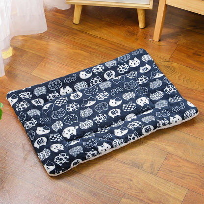 Tapis moelleux en maille polaire Navy blue cat head Square