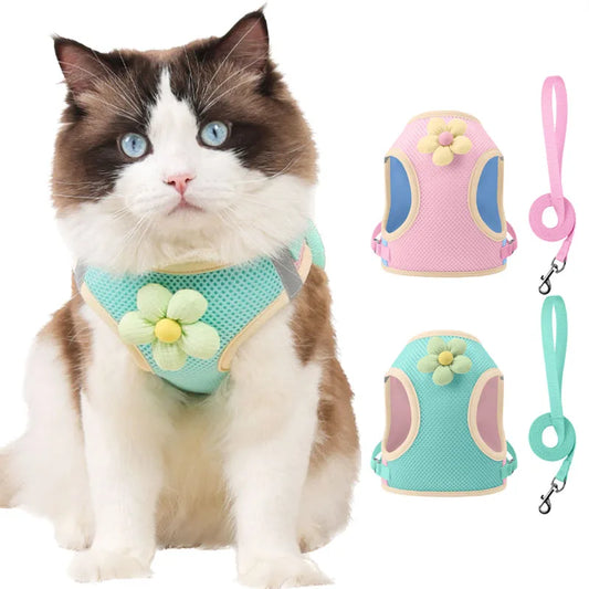 Harnais et laisse pastel pour chat FLOWER