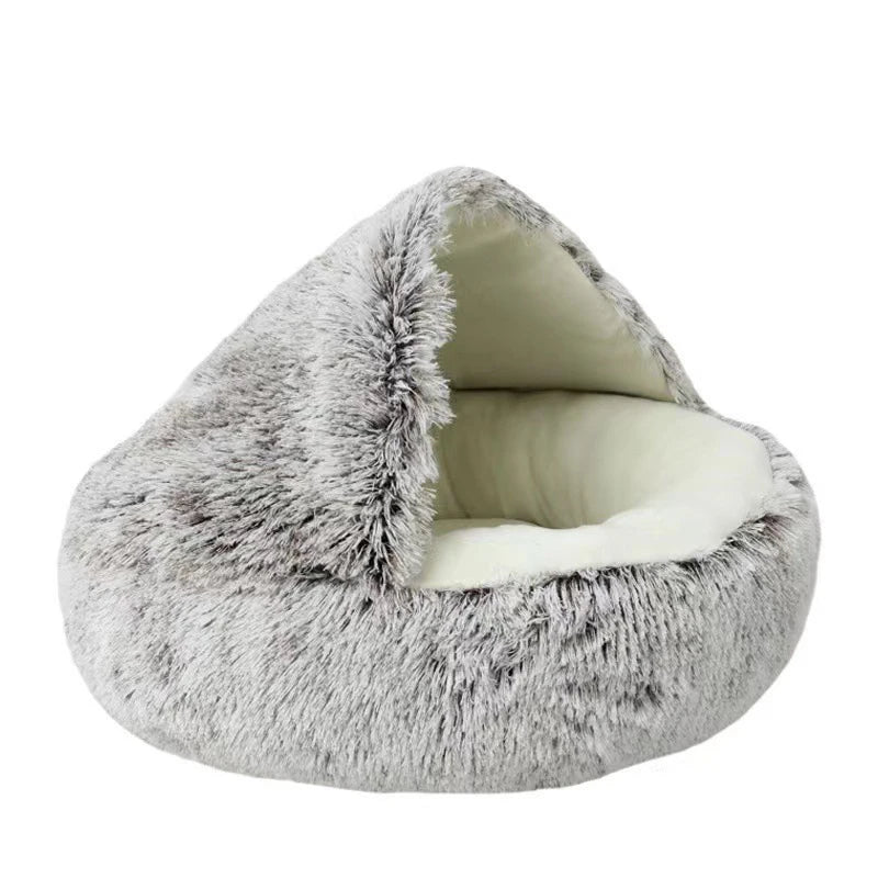 Lit cocon rond moelleux white brown 40cm